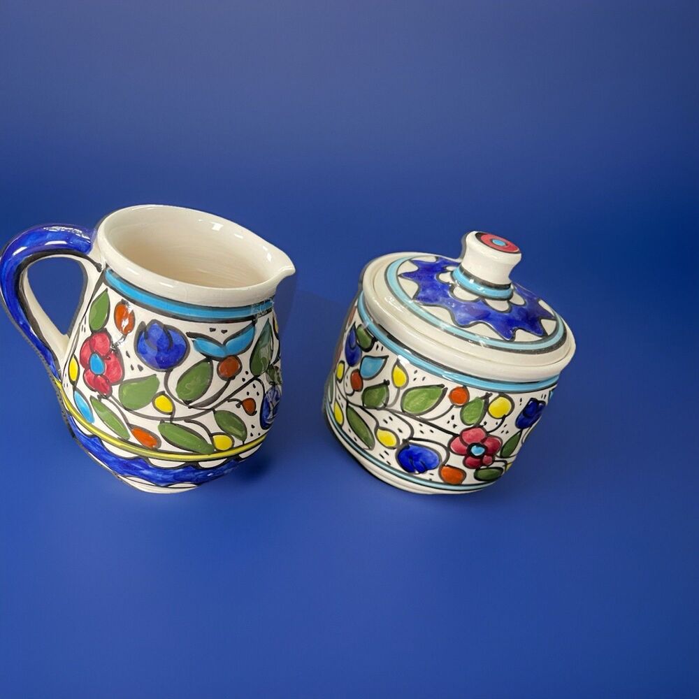 Polish Pottery Creamer and Sugar Bowl Set Cobalt Blue